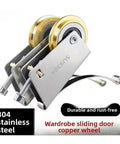Stainless Steel Double Copper Wheel Bearing Rollers For Sliding Doors Windows And Shower Tracks Ride Like A Dream Tight Fit Zero Drama Setup Heavy Duty Furniture Hardware Replacement Set Of 4, showcasing 304 stainless steel and copper wheels.