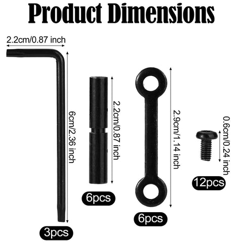 Three Set Anti Walk Pins Kit dimensions showing iron pins, wrench, brackets, screws for vehicles and model aircraft alignment.