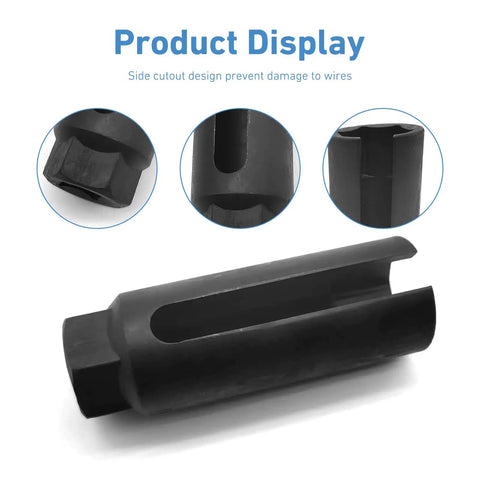 Oxygen Sensor Socket 7/8 Inch 22mm 6 Point I Type Side Gate O2 Wrench For Most Cars Side Wire Cutout Removal And Installation Tool Must Have Heavy Duty Auto Repair Gear Black product display showing side cutout.