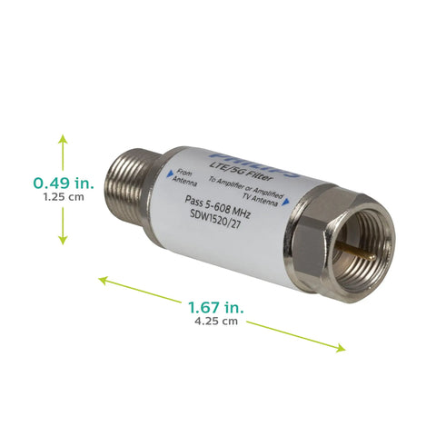 LTE Filter For TV Antenna Blocks 4G And 5G Interference For Crisp Digital HD TV Reception Passes 5 To 608 MHz Indoor And Outdoor Install SDW1520 27 Today shown with dimensions