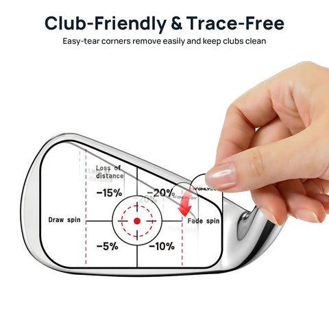 Impact Tape For Golf Clubface, High Resolution Swing Analysis Stickers For Irons, Woods, And Fairways being applied to club