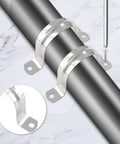 Two 50 Pack 2 Inch Conduit Clamps Stainless Steel 304 U Bracket With Two Hole Design 1.97 Inch Inner Diameter securing a pipe