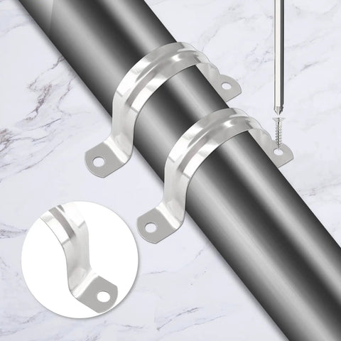 Two 50 Pack 2 Inch Conduit Clamps Stainless Steel 304 U Bracket With Two Hole Design 1.97 Inch Inner Diameter securing a pipe