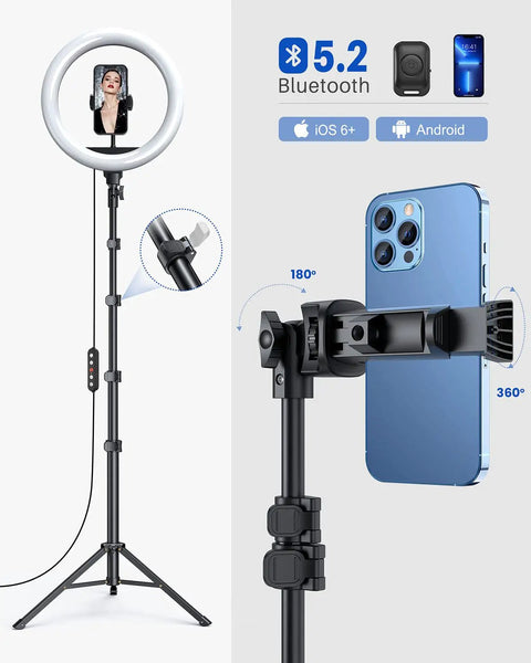 12 Inch Ring Light With 72 Inch Tripod Stand Dual Phone Holders 38 Color Modes Selfie Ring Light For YouTube Makeup Photos Videos