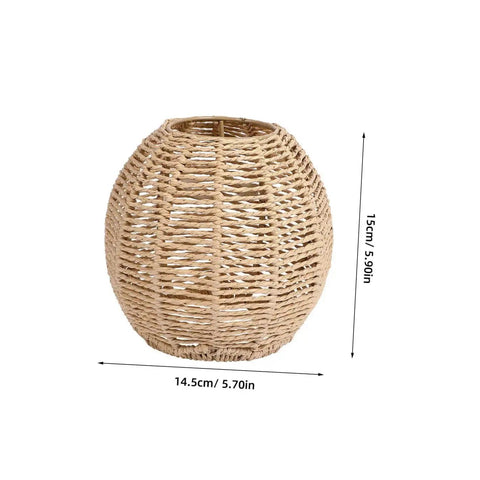 Khaki Rattan Pendant Lamp Shade With Hollow Basket Design For Bedroom Living Room Hallway Dining, round shape dimensions shown
