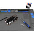 Heat Resistant Soldering Mat For Electronics Repair, Pro Grade Magnetic Silicone Work Pad With 110 Compartments, gray, tools on mat