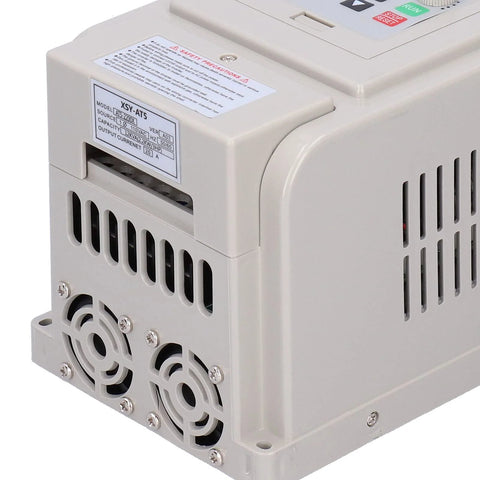 Front view of beige VFD module with dual cooling fans for spindle motor speed control.