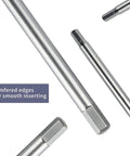 Chamfered edges of 10 Piece Metric 3 Way T Type Hex Wrench Set With Sliding Top And Detent Ball Lock Converts To L Shape For Maximum Leverage