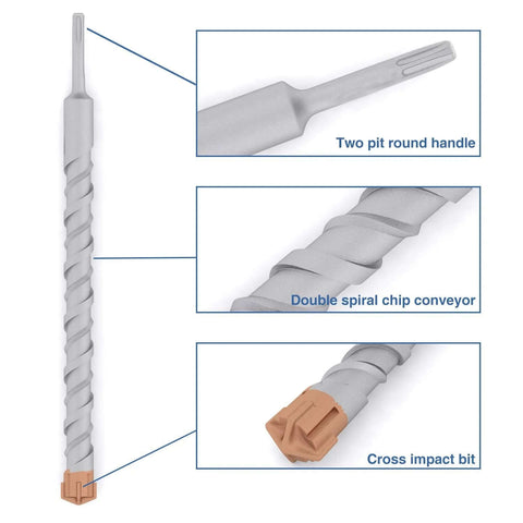 1-3/8 inch SDS Plus rotary hammer drill bit for concrete masonry; double spiral flute and orange tip.