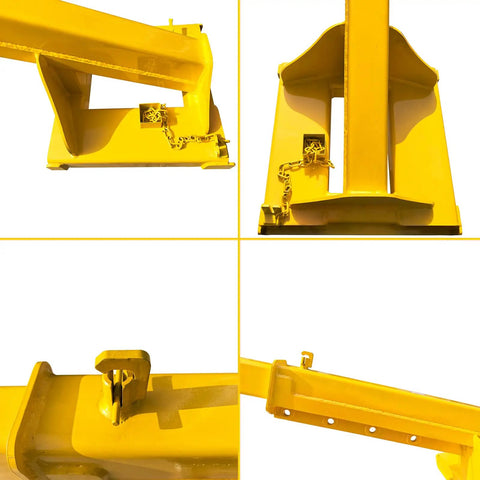 Heavy Duty Adjustable Forklift Telescopic Truss Jib Boom With Rock Solid Hella Strong Lifting Hook and Precision Angle Fixation seen from multiple angles.