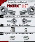 Knockout Beefy Heim Joint Rod End Kit Machined From Top Shelf Heat Treated Chromoly Steel Featuring A Slippery Hard Chrome Sleeve For Dead Tight Axle Control And Rugged Drag Racing Builds with product list including rod ends and bungs.