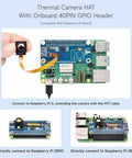 Thermal Camera HAT with onboard 40PIN GPIO header connected to Raspberry Pi, showing FPC cable connection.