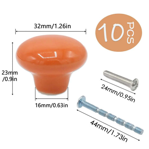Fresh Orange Ceramic Cabinet Knobs 10 Pack Round 32Mm Drawer Pulls With Mounting Screws For Kitchen Cupboards And Bedroom Dressers To Give Your Home A Totally Rad Vibe with measurements and hardware.