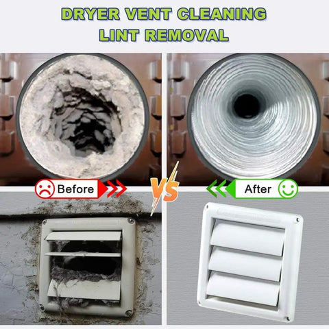 Before and after effects of Two Piece Must Have Handy Dryer Vent Cleaner Kit With Vacuum Attachments for lint removal