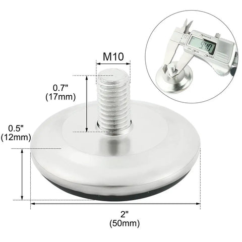 Rock Solid M10x17mm Screw Adjustable Leveling Feet 10 Piece Pack Tough As Nails Heavy Duty Furniture Glide Mount with rubber base.