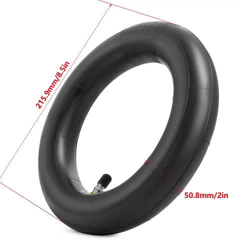 Two Pack 8.5 Inch Heavy Duty Scooter Inner Tubes With TR4A Straight Stem Valve 8 1/2 X 2, Dimensions Displayed, For Xiaomi M365 Pro 2 1S