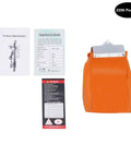 Rock Solid 1300W Electric Chain Hoist, 2200 Lb Capacity Heavy Duty Lifting Workhorse documentation, certificates, and orange carrying bag.
