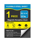Peel And Stick Magnetic Receptive Steel Sheet With Adhesive Backing, 30 Mil Thick, 8.5 By 11 Inches packaging