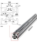 4 Piece 400mm 20 Series Aluminum Extrusion Profiles 2020 European Standard T Slot Rails with 20x20 cross section diagram