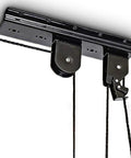 Heavy Duty Ceiling Bike Hoist For Garage With 100 Lb Capacity, Quick Mount Pulley Rack For Mountain Bikes, Strong Steel Frame With Nylon Coated Hooks To Protect Your Ride, black steel ceiling pulley