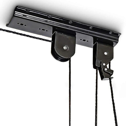 Heavy Duty Ceiling Bike Hoist For Garage With 100 Lb Capacity, Quick Mount Pulley Rack For Mountain Bikes, Strong Steel Frame With Nylon Coated Hooks To Protect Your Ride, black steel ceiling pulley