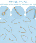 Golden V Shape Stainless Steel Earring Hooks, 50 Pcs Metal Ear Wires With Horizontal Loop For Jewelry Making DIY Earrings Findings