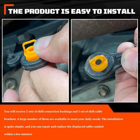 Close-up of installing transmission shifter linkage cable bushing repair kit for Chevy GMC Dodge Ram in vehicle