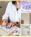 Person using Smooth Operator Acrylic Router Template Set With Killer Butterfly Stencil for DIY crafting on a wooden table.