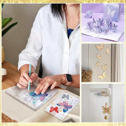 Person using Smooth Operator Acrylic Router Template Set With Killer Butterfly Stencil for DIY crafting on a wooden table.