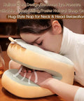 Woman using the Nap Pillow For Office And Travel Portable Neck Support Pillow For Sleeping and Cervical Pain Relief, cute duck design.