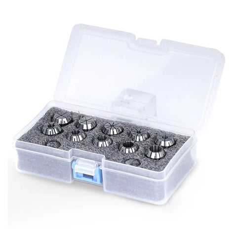 Er16 Collet Chuck Kit 10 Pcs With Wrench 1-10mm in plastic case for CNC lathe and milling cutter tool holder, focused view