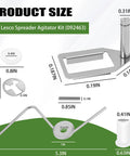 Diagram showing size dimensions of Spreader Agitator Kit for 80lb Lesco Spreaders with actuator and snap ring, models 101186, 091186.