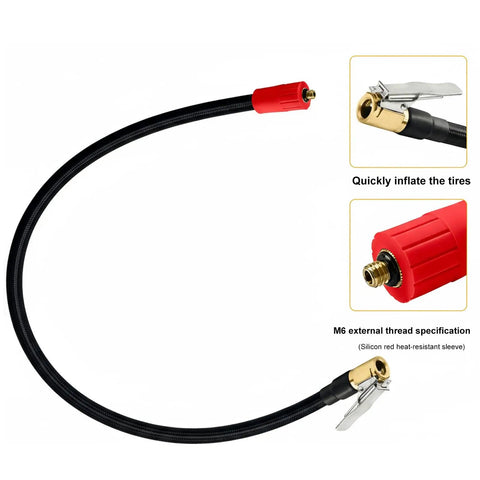 Three Pack 6mm Thread Air Hose 100cm Pressure Resistant Fits Vehicle Tire Inflators Metal Nozzle Quick Attach Adapter No Tool Installation Ergonomic Design For Home Garage Emergency Situations Ready To Go Simple Setup No Messing Around True American black 100cm hose with brass clip and red M6 thread ends
