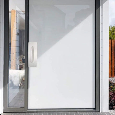 304 Stainless Steel Door Handle Set With Push And Pull Plates Tough As Nails Heavy Duty Door Hardware Kit Includes Backing Plates Screws And Driver For Durable Interior And Exterior Doors, push plate on white door