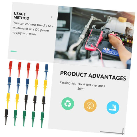 Pro Grade Twenty Piece Insulated Test Hooks And Grabbers Colorful Clamps For Digital Multimeter Testing Electrical Diagnostics