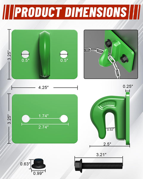 Product dimensions of Three Eighths Inch Tractor Bucket Grab Hook Set With Backer Plate, Grade 70 Forged Steel, 15000 Lbs strength