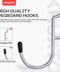 278 Piece Upgraded Pegboard Hooks Assortment With Bins Kit For One Eighth And One Quarter Inch Pegboard Garage Craft Room And Workbench Tool Hanging Organizer For Home Garage Workshop And Craft Space Plus Durable Easy Install Hooks And Bins showing chrome-plated hook with cap