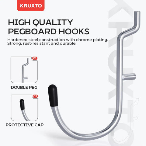 278 Piece Upgraded Pegboard Hooks Assortment With Bins Kit For One Eighth And One Quarter Inch Pegboard Garage Craft Room And Workbench Tool Hanging Organizer For Home Garage Workshop And Craft Space Plus Durable Easy Install Hooks And Bins showing chrome-plated hook with cap