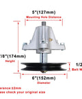 Diagram of Spindle Assembly Replacement for Cub Cadet MTD Lawn Mower Decks 42 Inch and 30 Inch showing measurements and details.
