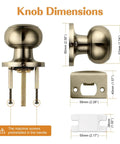 Antique Brass Interior Door Knob Set For Hallways And Closets Non Locking Passage Knobs With Round Ball Handles DIY Friendly, Easy Install, Adjustable Latch To Fit Standard Doors, 6 Pack, dimensions diagram