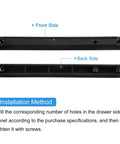 180mm Plastic Drawer Slides Four Pack, side-mounted black plastic rail, front and back views, 180 x 15 x 13 mm