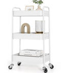Three Tier Rolling Cart Metal Utility Storage Organizer With Lockable Wheels Space Saving Design Ideal For Kitchen Bathroom Office Nursery Craft Room 33 Lbs Per Shelf Tool Free Assembly In Under Five Minutes White.