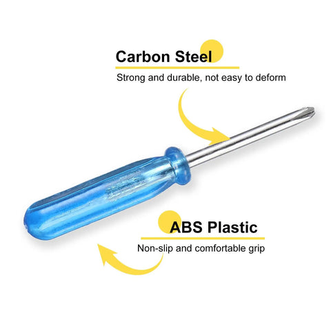 Micro Precision Mini Phillips Screwdriver With Slick Non Slip Grip 2.0mm Tip For Tiny Watches Eyeglasses Phones And Gadget Tweaks showing carbon steel tip and blue ABS plastic grip.
