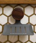 Two Pack Detachable Soap Holder With Self Draining V Shaped Design In Stainless Steel And Wood Finish Suction Mounted
