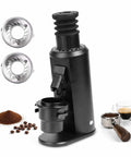 Magnetic Snap Off Single Dose Coffee Bean Grinder 550W Brushless Motor with 80Mm Steel Burr and accessories on display.
