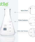 500 Milliliter Narrow Mouth Borosilicate Glass Grade 3 Point 3 Erlenmeyer Flask Set Six Pack Conical Lab Flasks With Printed Graduation For Lab Use Heavy Duty Glassware narrow-neck flask with 500 ml graduations