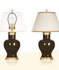 Two Ball Lamp Finials In Silver Metal One And A Half Inch Tall With Standard Harp Thread Quarter Inch By Twenty Seven Fits Most Lamps Includes Cleaning Cloth Your Go To Table And Floor Lighting Decor installed on black and gold table lamps with white shades.