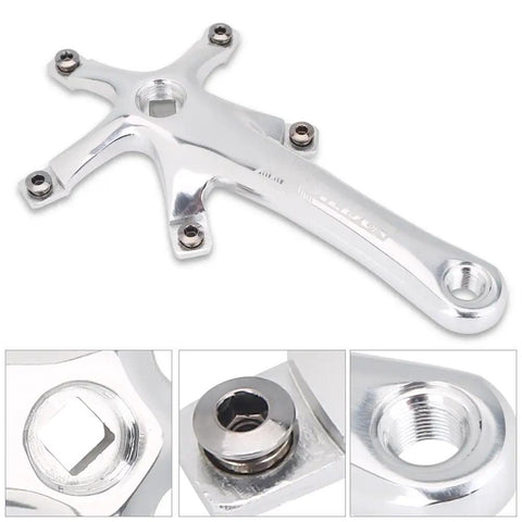 Universal 170mm Aluminum Crank Arm Set Dope Lightweight Hollow Design Single Crankset Repair Parts 130mm BCD For Mountain And Road Bikes Tough Alloy Construction Easy Install Durable Crank Arms silver alloy crank arm set close-up