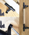 Wrought Iron Sliding Barn Door Handle Kit With Hemp Rope Accents For Cabinets And Doors, Old School European Antique Style Black Door Levers And Knobs, Plus Garage Door Pulls And Fence Gate Pulls, Built To Last, Easy Install