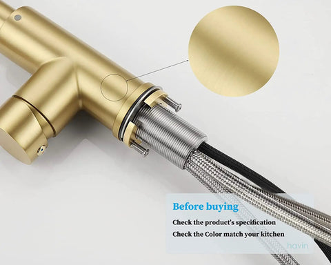 Brushed Gold High Arc Kitchen Faucet With Pull Down Sprayer No Deck Plate 15 Inch Tall Lead Free SUS304 Stainless Steel cUPC Cartridge NSF Certified Includes Spare Sprayer And Soap Dispenser Anti Rust Finish